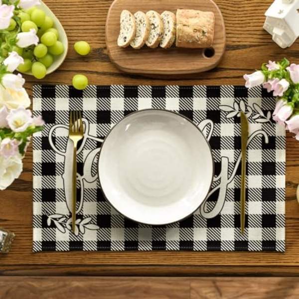 Love Family Together Home Buffalo Plaid -pöytäliinat ruokapöytään, 12 x 18 tuumaa, juhla- ja kiitospäivätyyli, vintage, pestävä