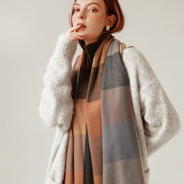 Vinterscarf för kvinnor Rutig överdimensionerad fyrkantig filtscarf, Chec
