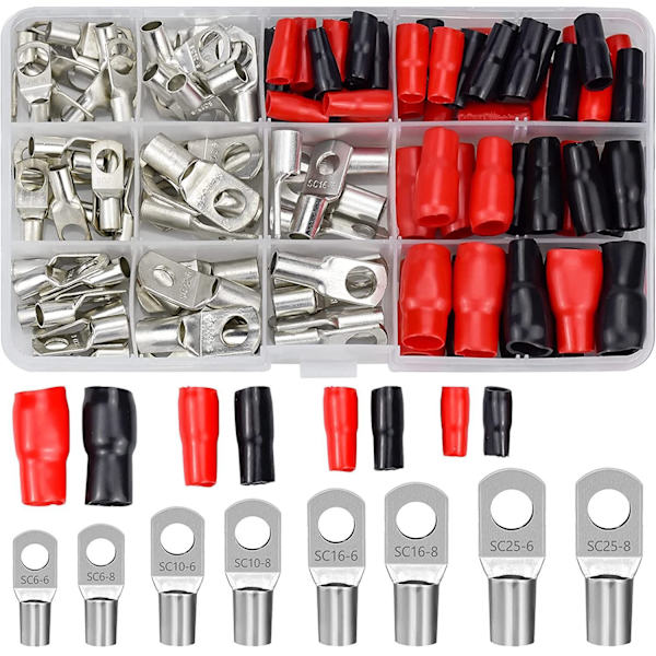 120 stk. crimp terminal sæt, kobber bolt hul elektriske terminaler, batteriterminaler kabel terminaler ring S