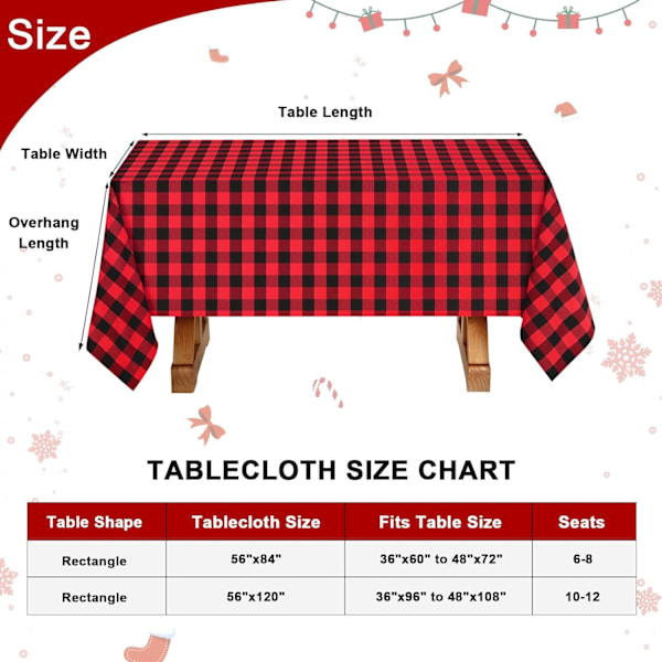 140×220×1cm Juledugs 56x84 Tommer Sort og Rød Ternet Dug Buffalo Ternet Dug til Julefest