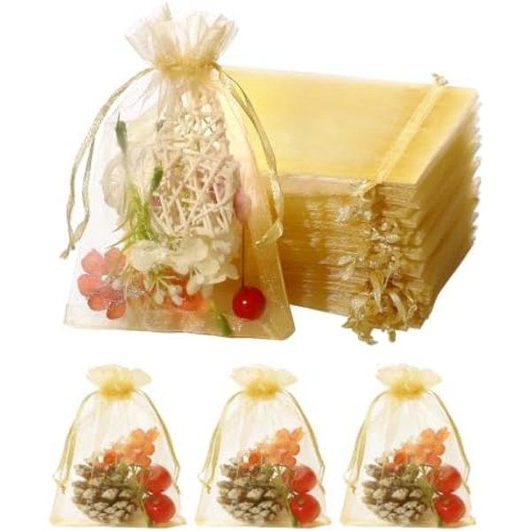 9x12cm 50 kpl Organza-pussit, Kulta Hääjuhlat Suosiolahja Lahjapussi, Satiini Nuija Organza Pussit Korut Kellon Pussit, Mesh G