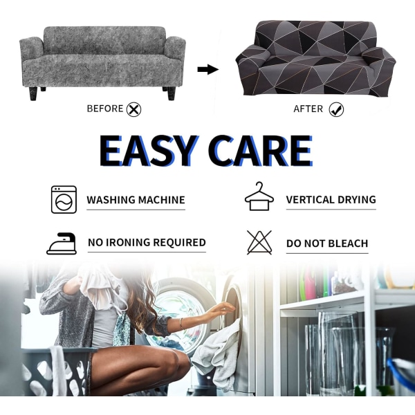 (3 Sits, Svart Fyrkant) 3 Sits Soffa Överdrag Stretch Soffa Överdrag wi
