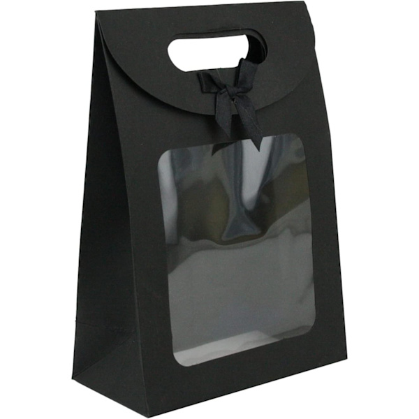 Sort pakke med 12 20 x 14 x 7 cm stærke sorte gaveposer i kraftpapir