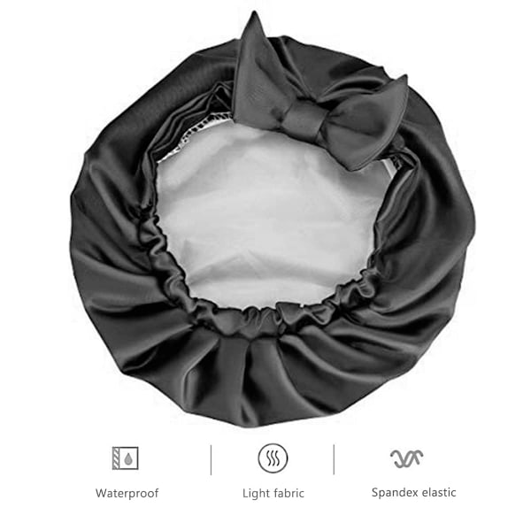 1 stk ensfarget polyester oversized dusjhette, sløyfe dobbeltlags gjenbrukbar dusjhette, Black
