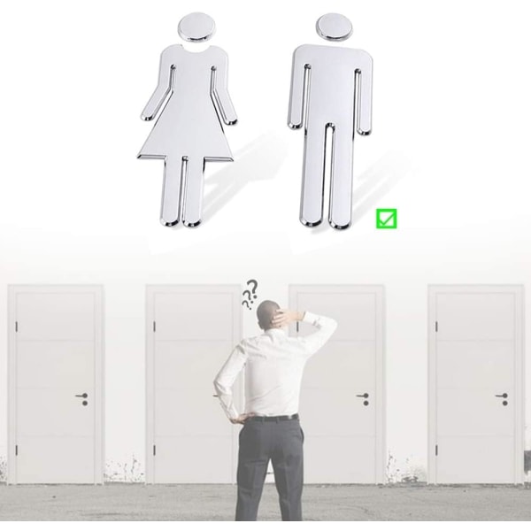 Hopeinen WC-kyltti WC-kilpi kylpyhuoneeseen, 1 pari Ovi nimikyltti WC-kyltti Tarrat Signage Sym