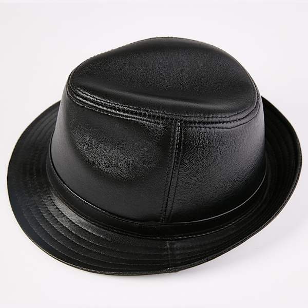 (Musta) Miesten keinonahkainen Trilby-hattu