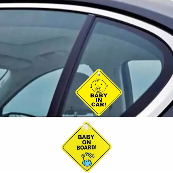 Pieces Baby On Board Bilskylt, Gul Baby On Board Skylt för Bil, Med Sugkopp Baby On Board Dekal Säkerhetsvarning St