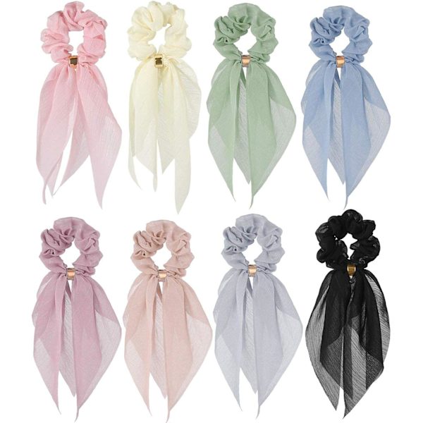Hårbånd, Scrunchie Bow, 8 stk. Dobbeltlags Bow Scrunchies, Bløde Elegante Elastiske Hårbånd Hai