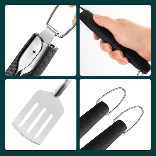 3-delt grilltilbehørsett, grilltang, stekespade og sha