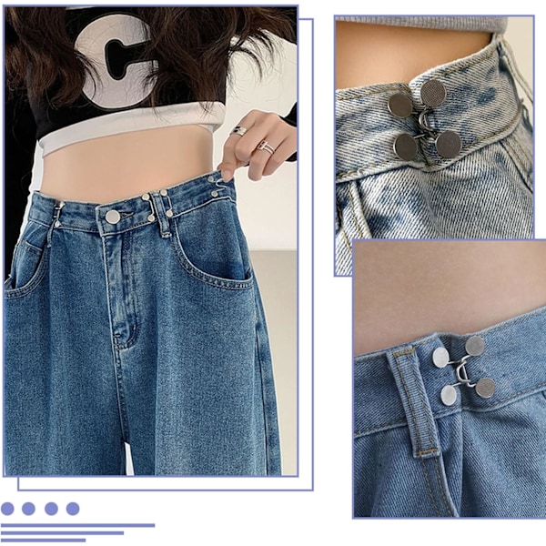 Stykker Justerbare Midjespenner Jeans Nåleknapper Studfrie Midjespenner 32mm Jeansknapper for Bukser Justerbar Midjespenneforlenger