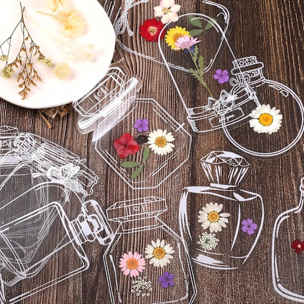 60pcs Transparent Dried Flower Bookmark Stickers, 15 Styles DIY Self-adhesive Bookmark Craft Bookmar