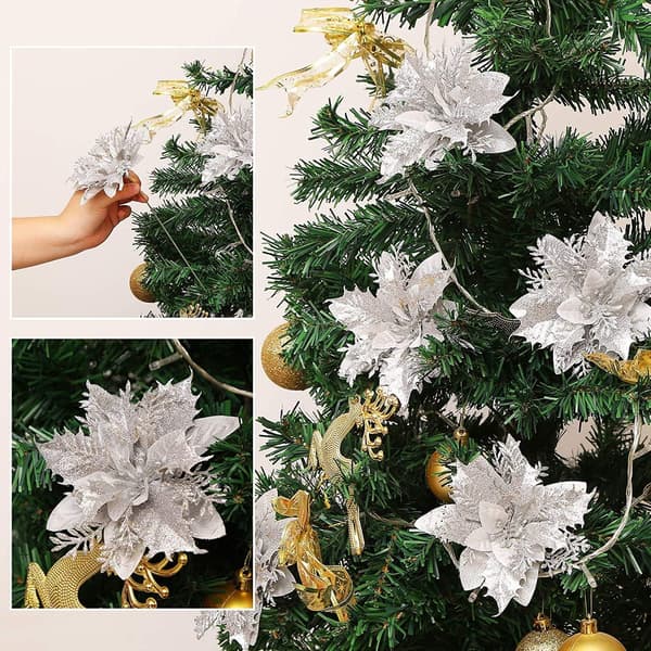 12 stk. kunstige juleblomster, julestjerne, blomster