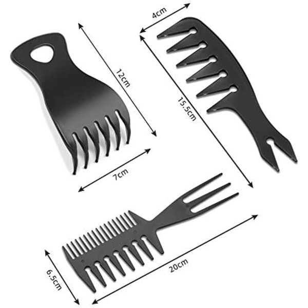 3-osainen kampasetti - Teksturoida, Tri-kampa, Kaksipuoliset harjat, leveät hampaat muotoiluun ja kiillotukseen, märkätyökalut pitkille hiuksille