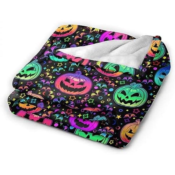 Halloween-gresskar Teppe Neon Kastteppe Bursdagsgaver Mykt Sofateppe Neon Gresskar Kastteppe for Reise Camping
