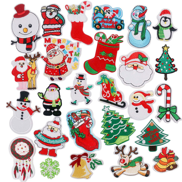 26Pcs Christmas Iron-on Embroidered Patch 1Pc Sewing Kit Iron-on