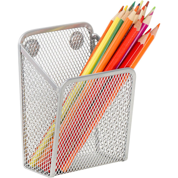 (Silver) Magnetic Pen Holder, Single Magnetic Pencil Locker Organizer, Mesh Marker Holder Pen Basket