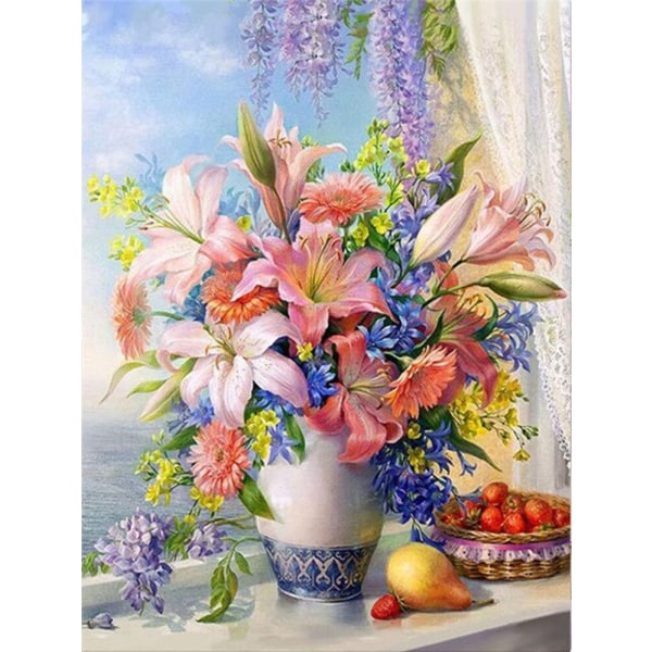 30 x 40 cm ,lys rose dans un vase Diamantmaleri Broderie Dia