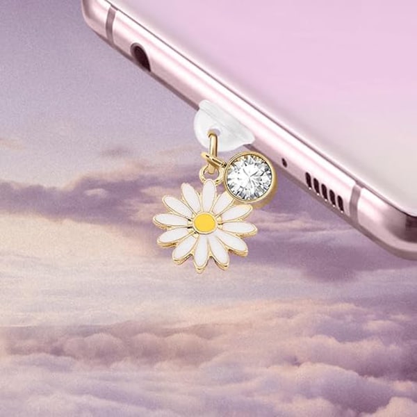 1 st  Typ-C USB Laddningsport Dammskydd Mini Daisy Blomma Mobiltelefon Charm för Samsung/OnePlus/Xiaomi/oppo Andr