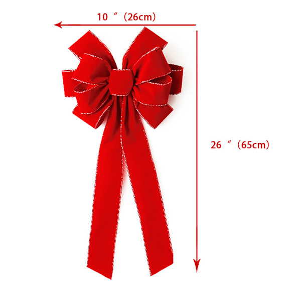 2-pack röda julbågar för utomhusdekoration, 10\" x 26\", stor julgransbåge, sammetskrans med