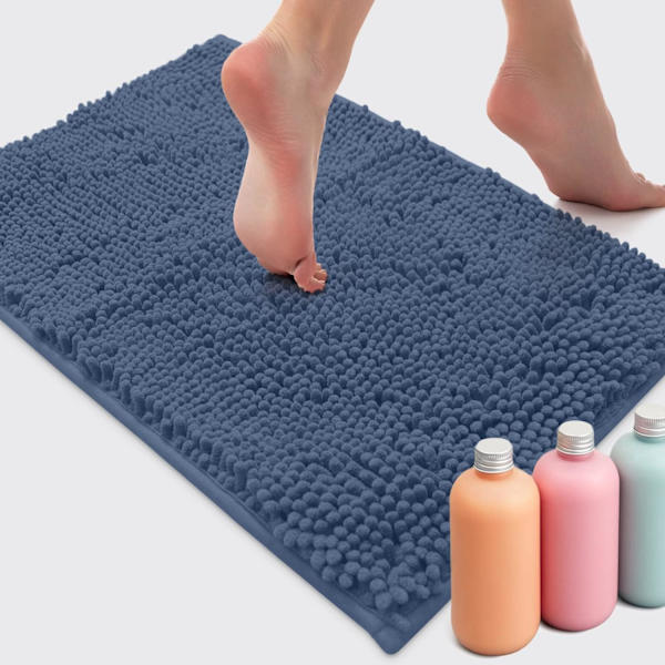 Badrumsmatta - Supersoft Plysch Badrumsmatta, Chenille Mikrofibermaterial, Superabsorberande Blue