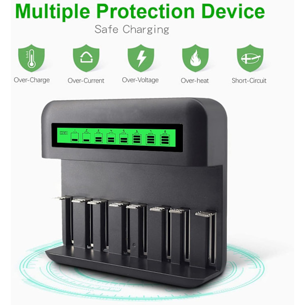LCD USB-batterioplader til genopladelige AAA AAA C D Ni-MH Ni-CD-batterier