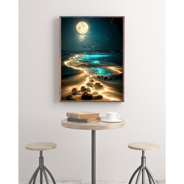 30x40 cm Månskensstrand Diamantmålningskit för Vuxna, 5D Havsutsikt Måne Diamantkonstkit för Nybörjare, DIY Full Drill Måla med Diamanter, Hem Väg