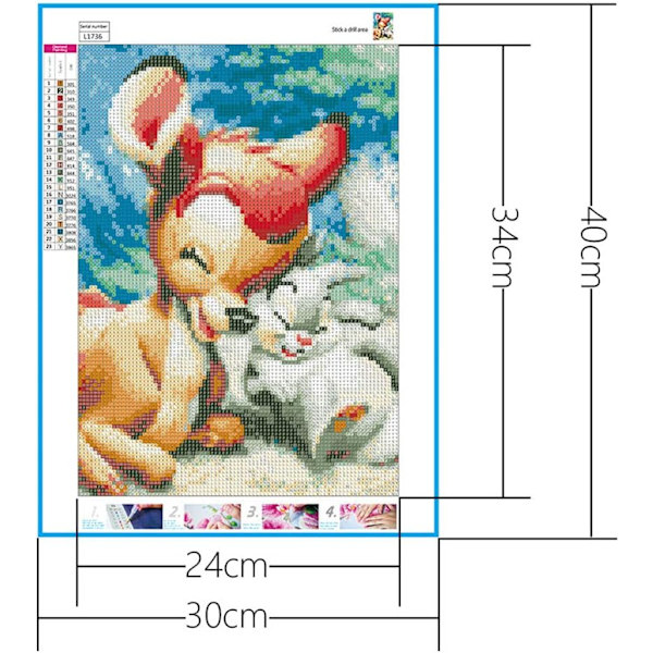 30*40 CM Timanttimaalaus 5D Hyvät Ystävät Fawn ja Kani Di