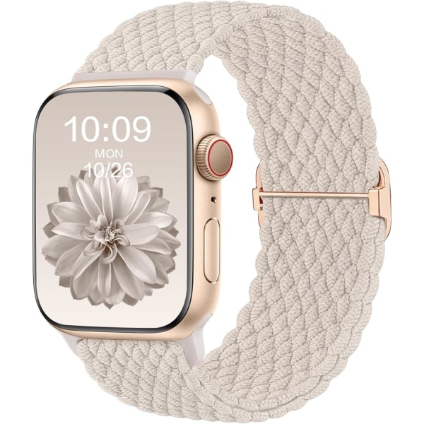 Flätade Solo Loop-remmar Kompatibel med Apple Watch -remmar 45 mm 44 mm 42 mm 49 mm Starlight