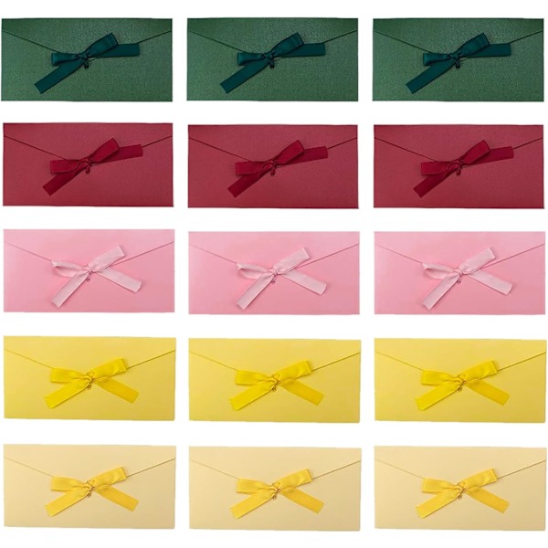 15-pack Retro Kraft Kuvert Färgade Kuvert Postkort Kuvert Pärlemorpapper Kuvert 22×11cm Rosett Presentkuvert för