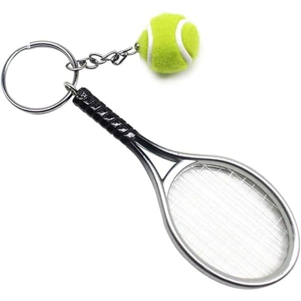 sølv-mini tennisracket nøkkelring, mini tennis anheng sportsbil