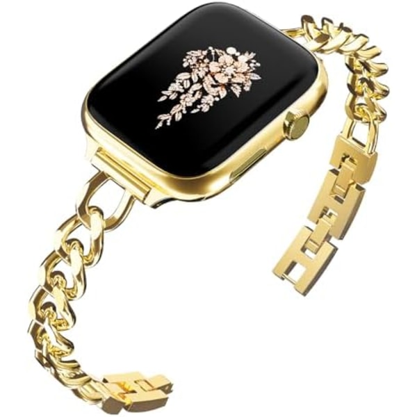 Smal Gyllene Klockarmband Kvinnor Elegant Kompatibel med Apple Watch Band 38/40/41mm Justerbart Metallarmband Länk Armband