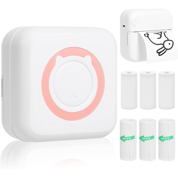 Mini kannettava langaton Bluetooth-lämpötulostin, jossa 5 rullaa tarroja ja 5 rullaa lämpöpaperia