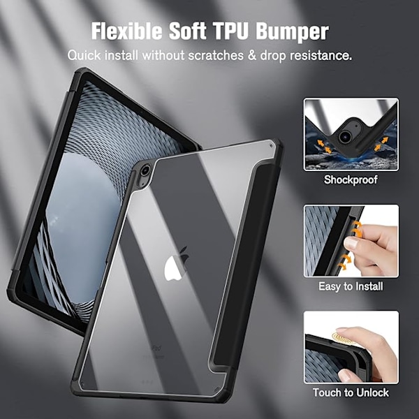 iPad Air 5/4 2020 10.9\" -kotelo kynänpidikkeellä, tukee 2. sukupolvea