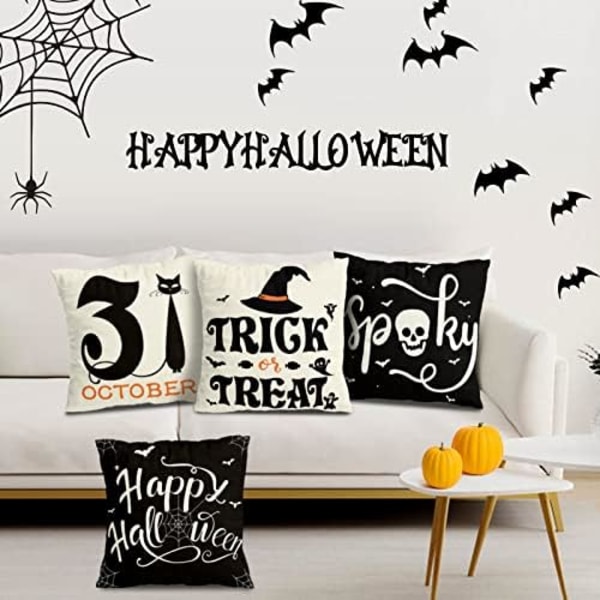 Halloween Dekoration Kuddfodral 18x18 Set om 4 för Halloween Dekoration Inomhus Utomhus, Festtillbehör Farmhouse Hem Dekor