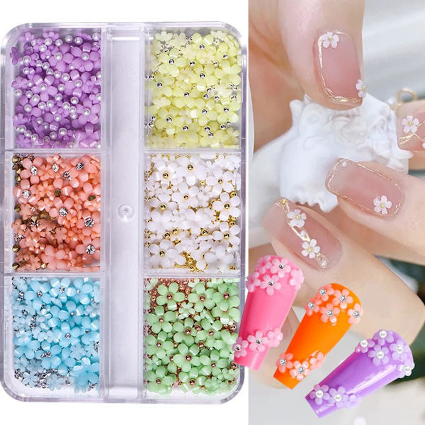 2 lådor blommiga nagelkonstdekorationer(1), 3D nagelblommor nagelkonst, eleganta nageldekorationer, vackra