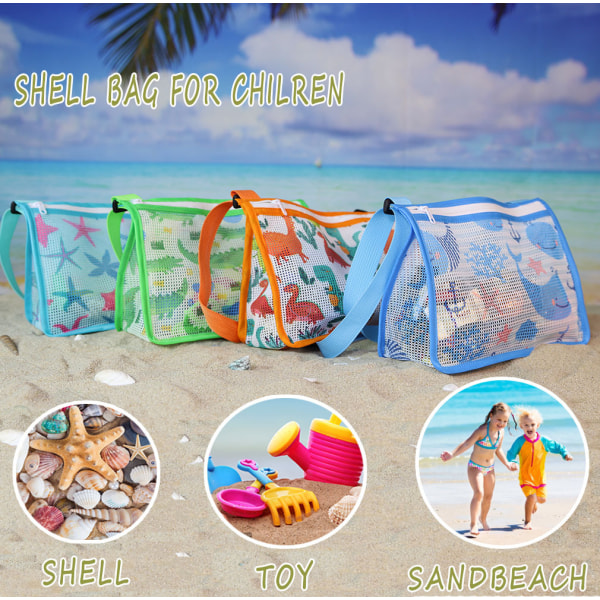 4 delar Kids Beach Bag, Mesh Beach Toy Bag, Beach Bag med Adjus