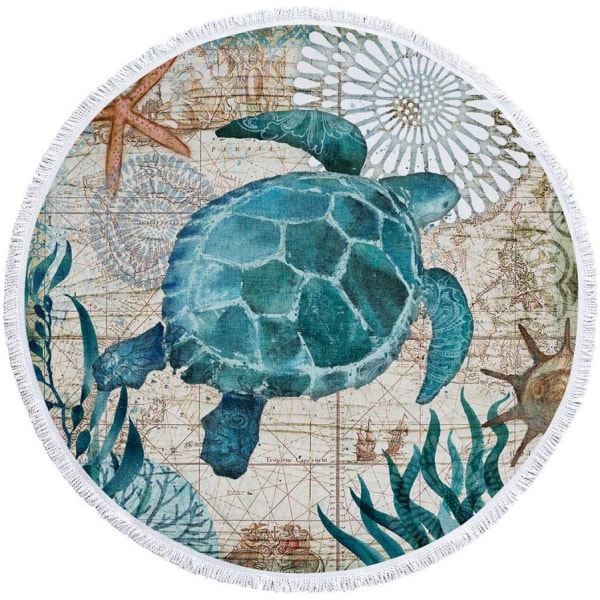 Turtle Round Beach Towel Blue Ocean Turtle Microfiber Beach