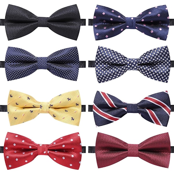 8 PAKKIA Elegantteja Säädettäviä Valmiiksi Solmittuja Perhosolmia