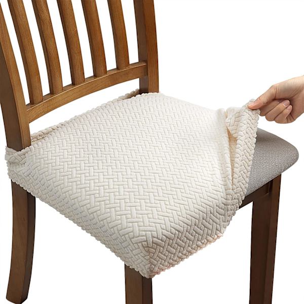 4 kpl Jacquard-joustavat ruokatuolin päälliset, irrotettavat ja pestävät (selkähihnoilla), beige