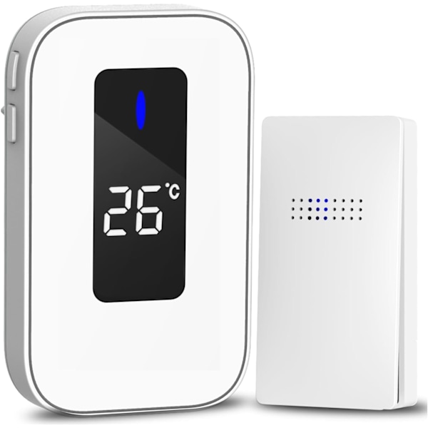 Trådlös dörrklocka (Vit, 1+1), Batterifri Trådlös Dörrklocka, Självförsörjande Dörrklockaknapp Elektronisk Klocka Kit Tempera
