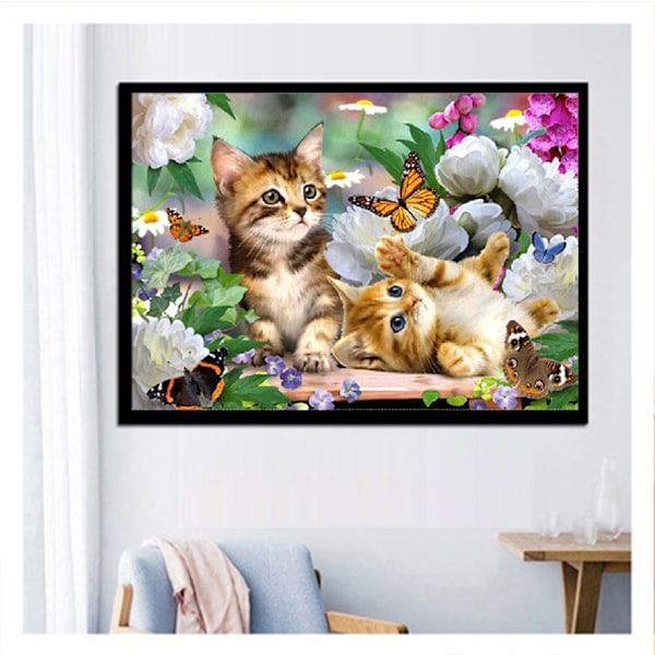 30x40cm Kit#D 5D DIY Timanttimaalaus, Kissat Timanttimaalaus, P