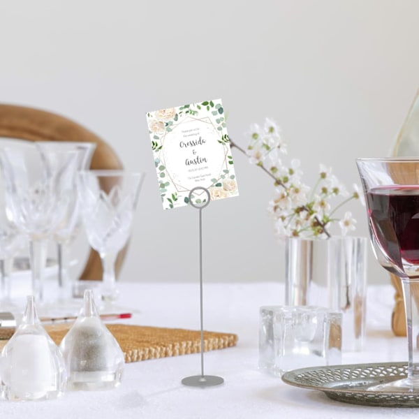 Bordskorthållare 20 cm Matt Silver Placeringskortshållare i stål för foton, matskyltar, memolappar, bröllop, restauranger, födelsedagar. 2 stycken