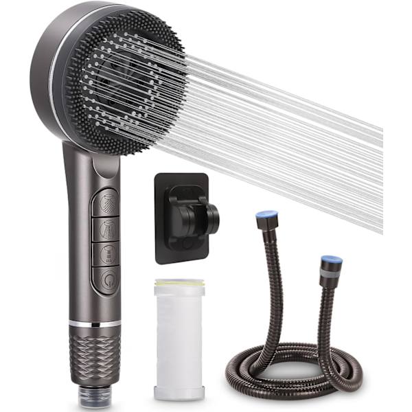 Anti-kalk dusjhode, 4 moduser vannbesparende dusjhode med 1 utskiftbart filter, dusjhode med 1,5 m slange, dusjhode, anti-kalk dusj