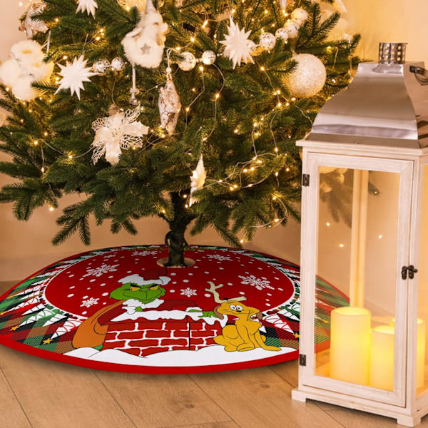 1 STK Juletræsskørt 36 tommer Lille Snøre Rød Grøn Buffalo Plaid Check, Snefnug Hund Rustik Hjem Dec