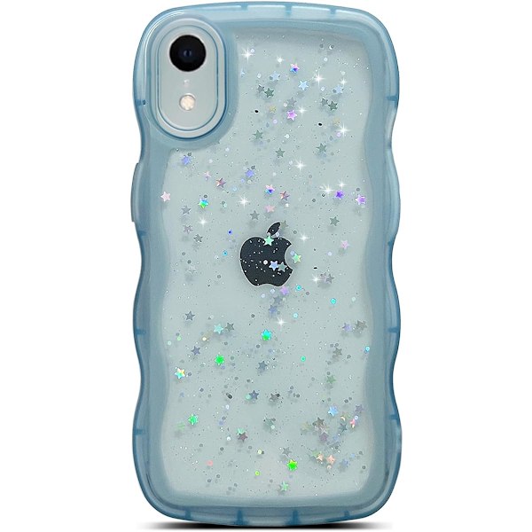 iPhone XR Deksel 6,1 tommer Krøllete Bølge Kant Design Transparent Bling Glitter Stjerne Skinnende Deksel Søt Klar Transparent Full Pro