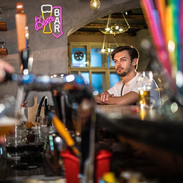 Neon-kyltti seinäkoristeluun, neonlamppu olutravintolaan, neonvalokyltti