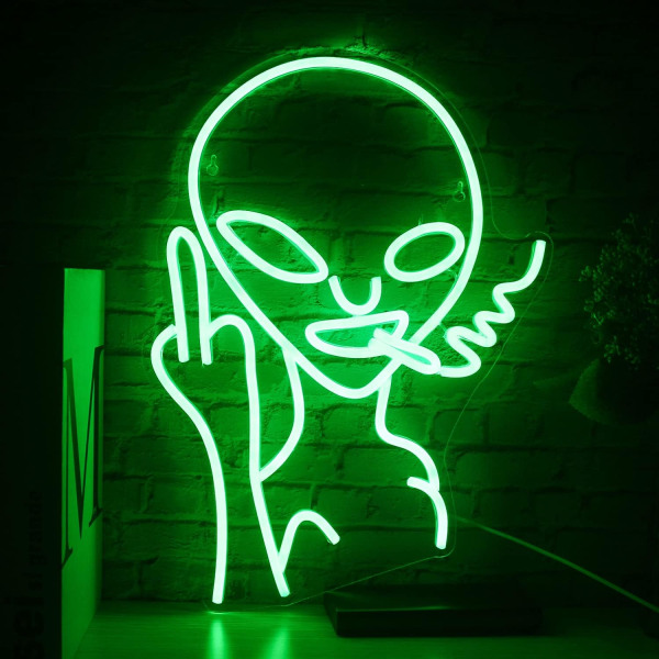 Tupakoiva Alien neonvalo seinäkoristeluun, USB LED, uusi vihreä neon