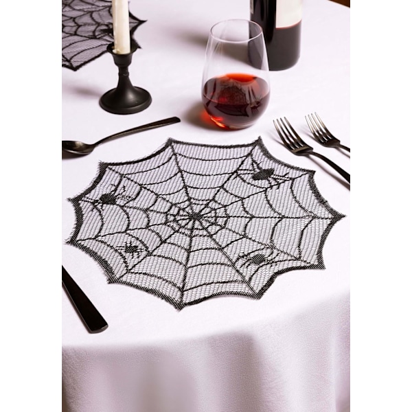 Fun Costumes 12\" Spindelvävsunderlägg Bord Inomhus Dekoration, Halloween Stickad Spets Gotisk Festvisning Standard