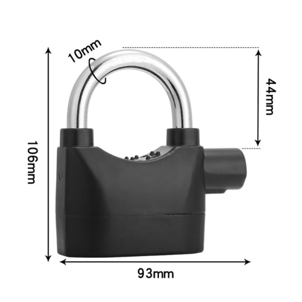 Larmhänglås med siren säkerhetscykel motorcykel svart padloc