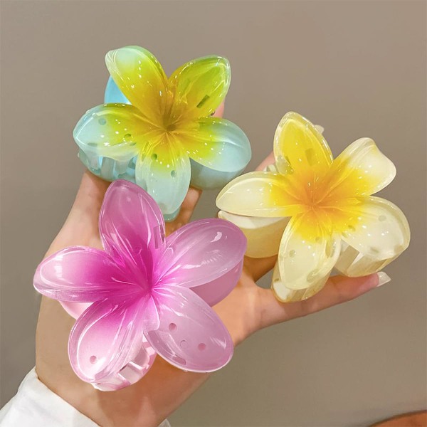 3 stk. Frangipani Blomst Akryl Hårklemme til Kvinder Sommer Blomster Hårtilbehør Gul Blå Pink Blomster Hårklemmer Hawaii Hårspænder Allig